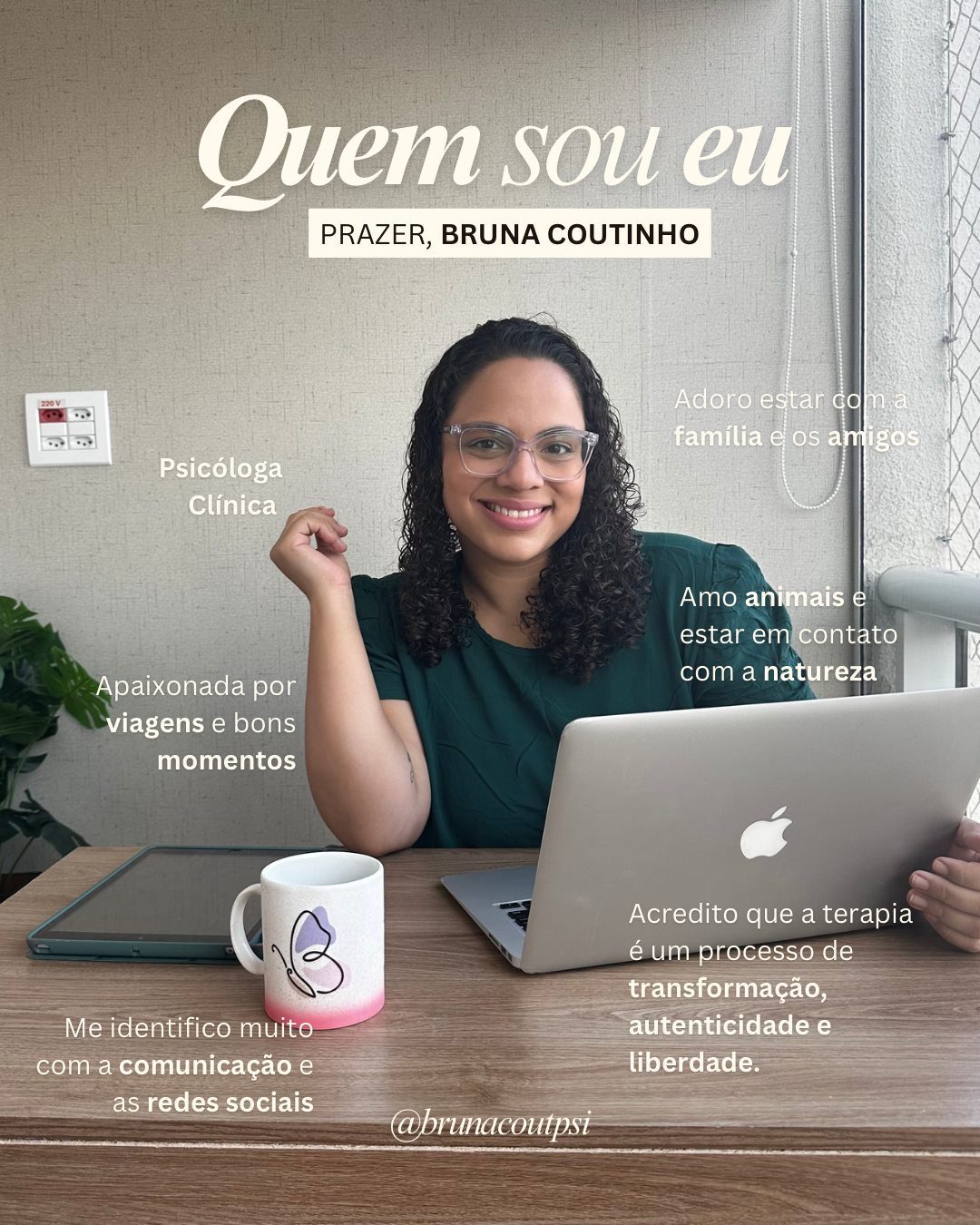Post de apresentação de Bruna Coutinho com informações pessoais e profissionais